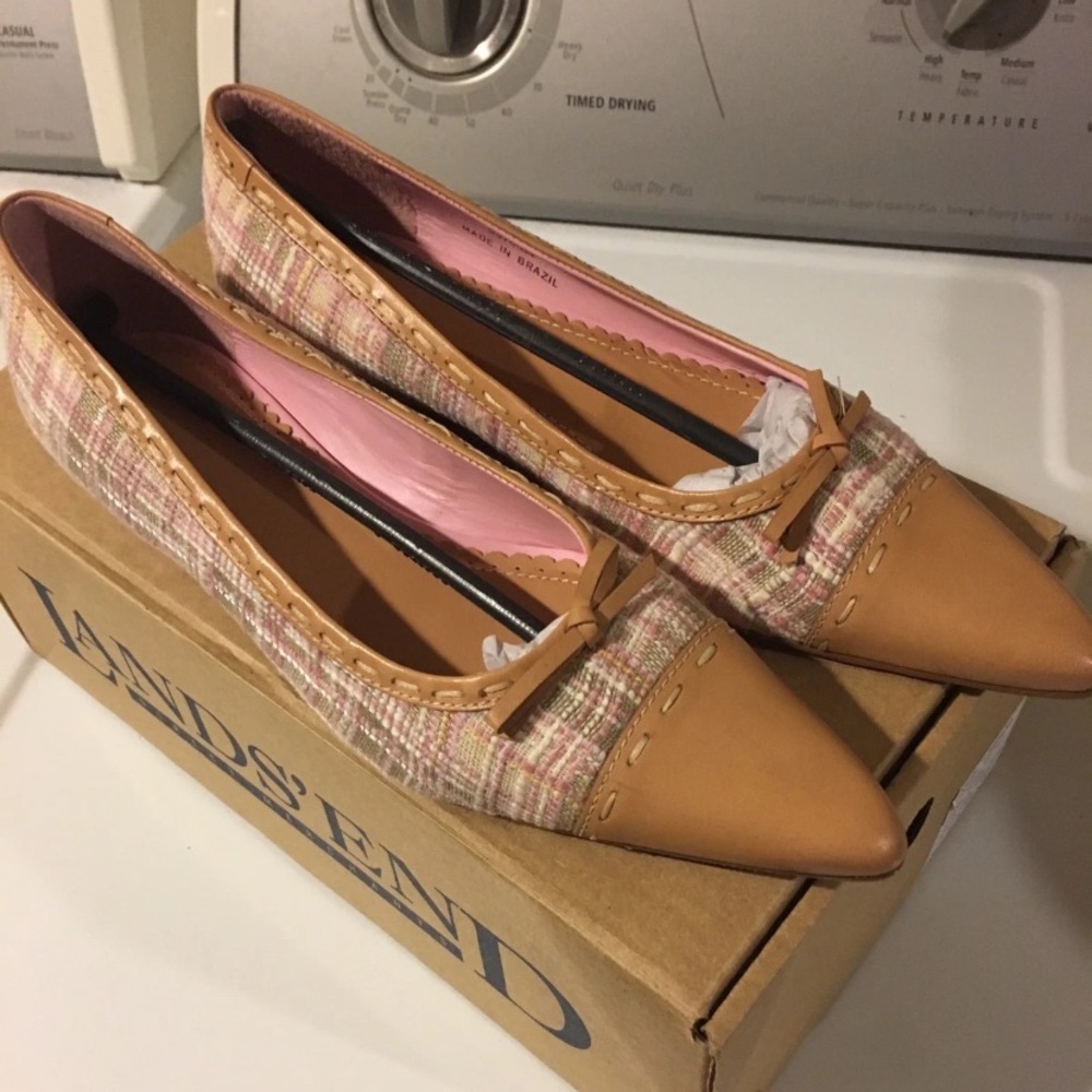 Lands' End Women's Brown and Pink Plaid Loafers Sz 7.5B